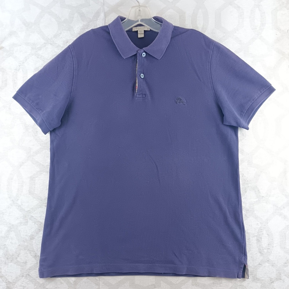 Burberry Brit Mens Polo Shirt Purple Short Sleeve Cotton Logo Size L
